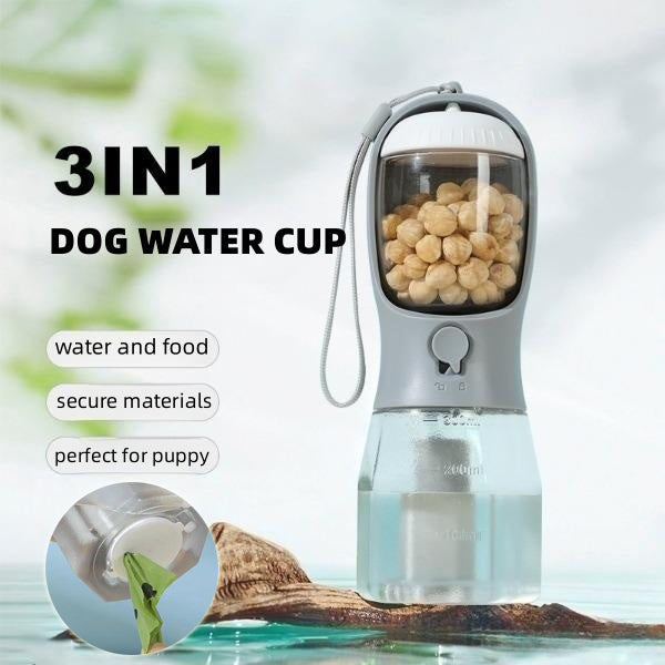 Portable 3-in-1 Dog Water & Food Bottle with Waste Bag