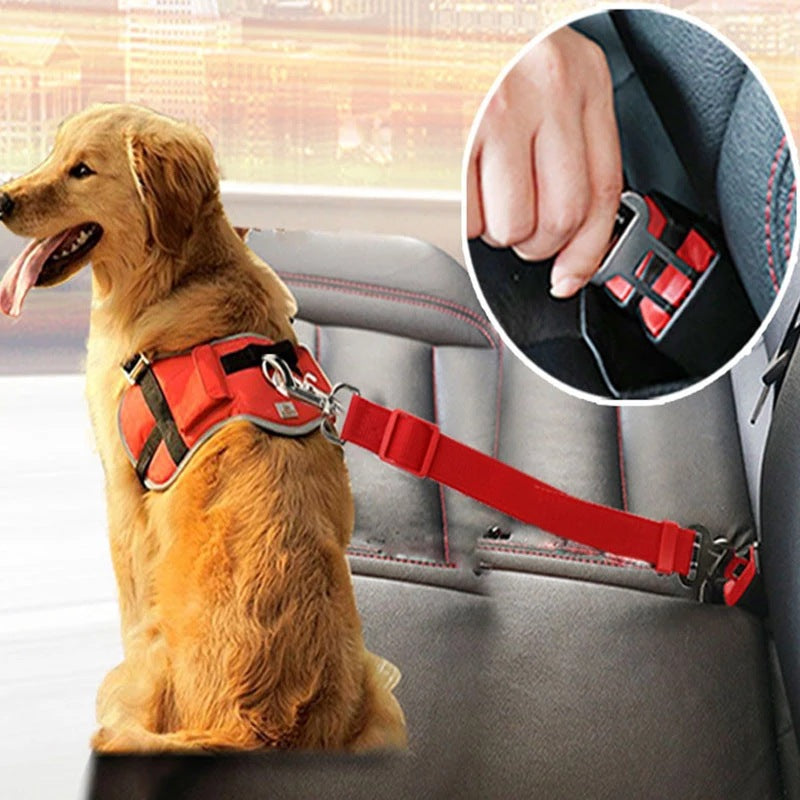 Adjustable Dog & Cat Seat Belt + Safety Harness for Car Travel