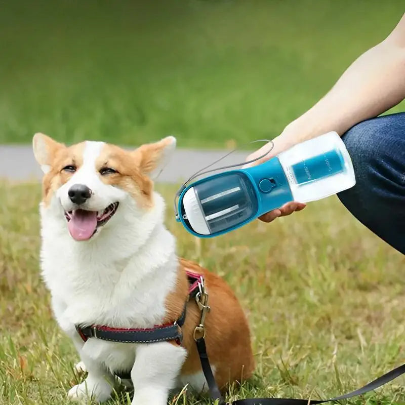Portable 3-in-1 Dog Water & Food Bottle with Waste Bag