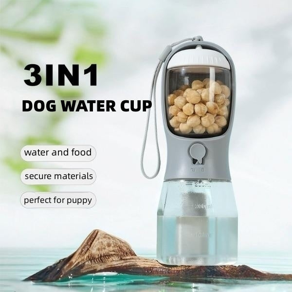 Portable 3-in-1 Dog Water & Food Bottle with Waste Bag